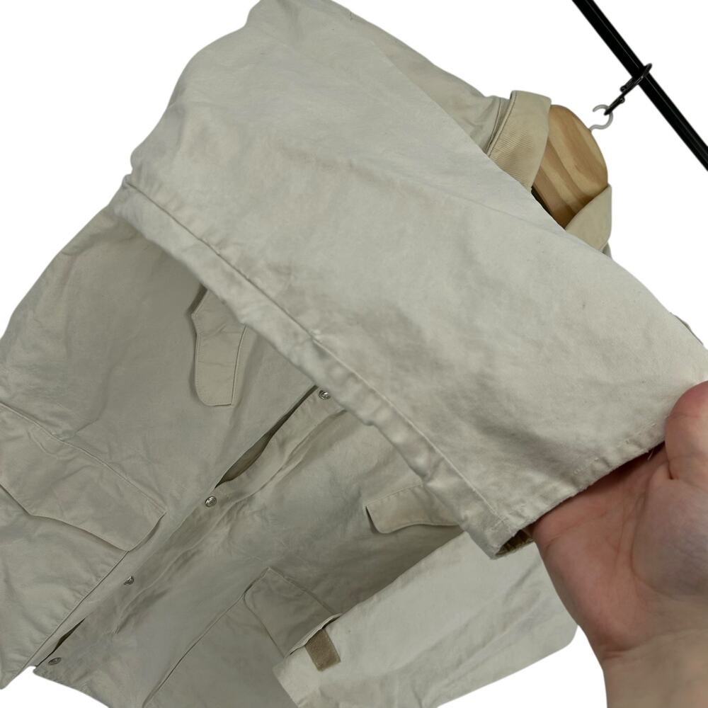VTG 90s Men's Cream White J. Peterman Collared Canvas Chore Workwear Jacket XL - Picture 2 of 14